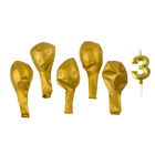 Свеча для торта, цифра 3 + воздушные шары, 5 шт., золото - Фото 3