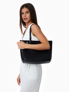 Сумка-шопер женская на молнии, размер 30.5×12×27 см, однотонная, чёрная - Фото 11