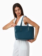 Сумка-шопер женская на молнии, размер 30.5×12×27 см, однотонная, синяя - Фото 11