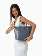 Сумка-шопер женская на молнии, размер 30.5×12×27 см, однотонная, серая - Фото 11