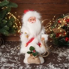 Дед Мороз "В пушистом костюме, с мешком" двигается, с подсветкой, 30х19 см, красный - фото 110823524