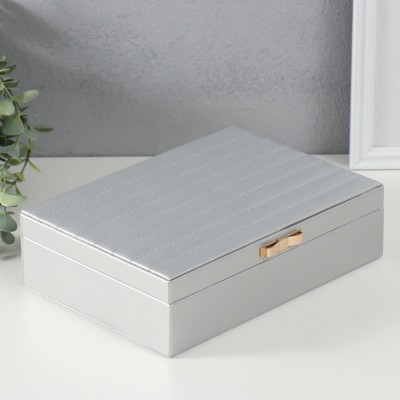 Шкатулка для украшений «Стёганная. Полоски. Бант», кожзам, серебро, 17×24×7 см