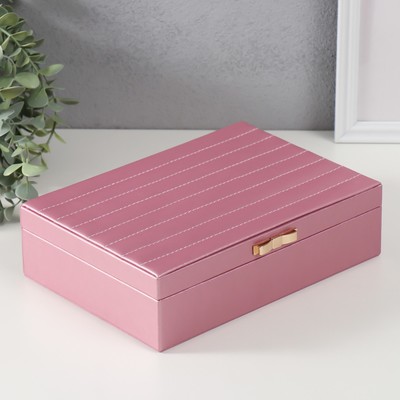 Шкатулка для украшений «Стёганная. Полоски. Бант», искусственная кожа, розовый металлик, 17×24×7 см