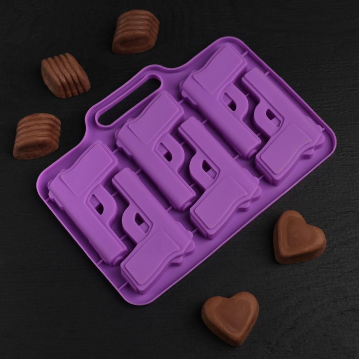 Форма для шоколада Доляна «Пистолет», силикон, 18.7×13.4 см, 6 ячеек (7.5×5.1 см), фиолетовая - Фото 1