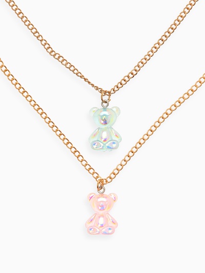 Кулоны парные «Выбражулька» неразлучники, мармеладные мишки, цвет сине-розовый в золоте, 40 см