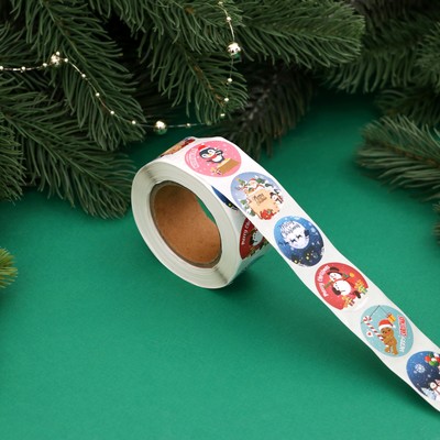 Наклейки новогодние в рулоне «Весёлый новый год», 500 шт., 2.5×2.5 см