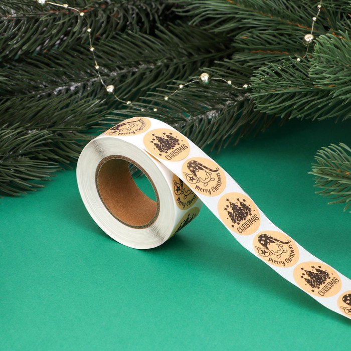 Наклейки новогодние в рулоне Christmas, для декора и подарков, 500 шт., 2.5×2.5 см - Фото 1