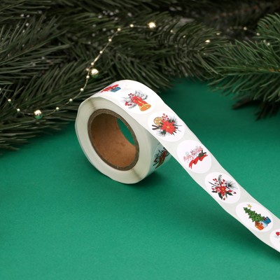 Наклейки новогодние в рулоне «Ёлочки», 500 шт., 2.5×2.5 см