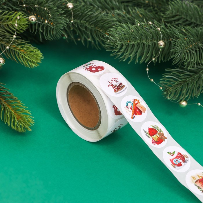 Наклейки новогодние в рулоне «Уют», 500 шт., 2.5×2.5 см - Фото 1