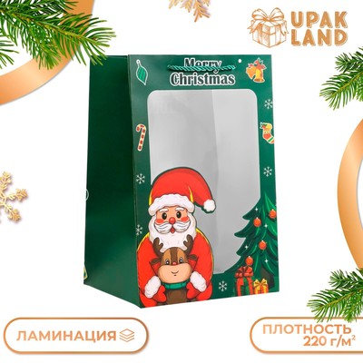 Пакет подарочный новогодний ламинированный, с окном «Дед мороз» 30×20×16 см