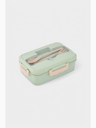 Ланч бокс в школу TAKE IT EASY, с приборами, пшеничная солома, 1.1 л, 21.5×15×7.6 см, зелёный