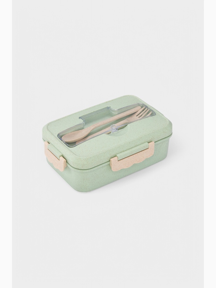 Ланч бокс в школу TAKE IT EASY, с приборами, пшеничная солома, 1.1 л, 21.5×15×7.6 см, зелёный - Фото 1