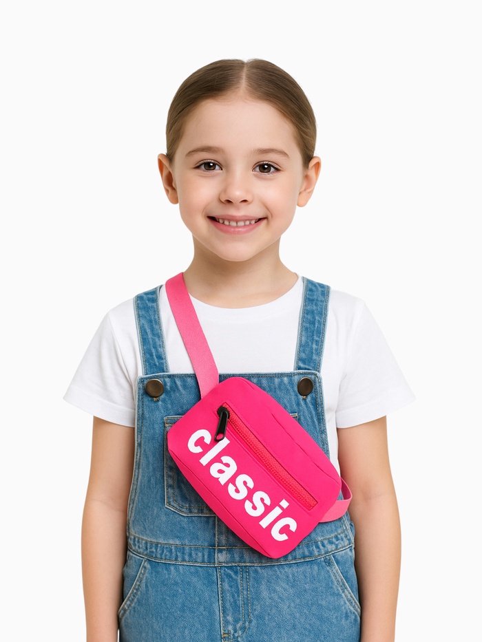 Сумка детская поясная на молнии, розовая - Фото 1