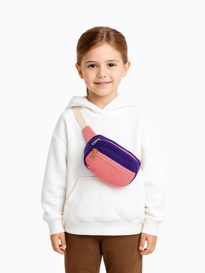Сумка детская поясная на молнии, наружный карман, розовая, фиолетовая - Фото 1