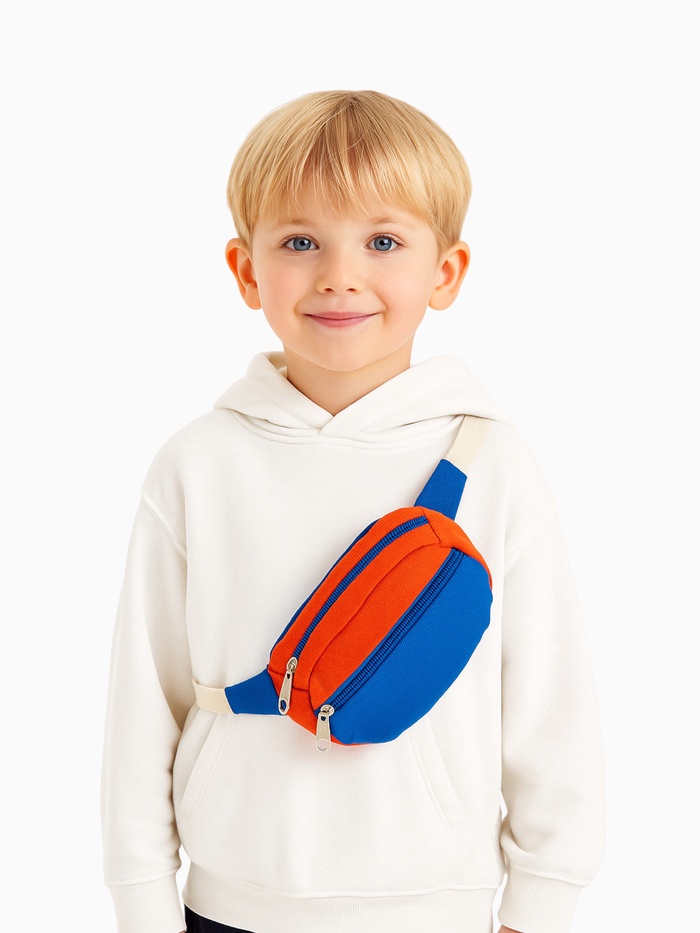 Сумка детская поясная на молнии, наружный карман, синяя, красная - Фото 1