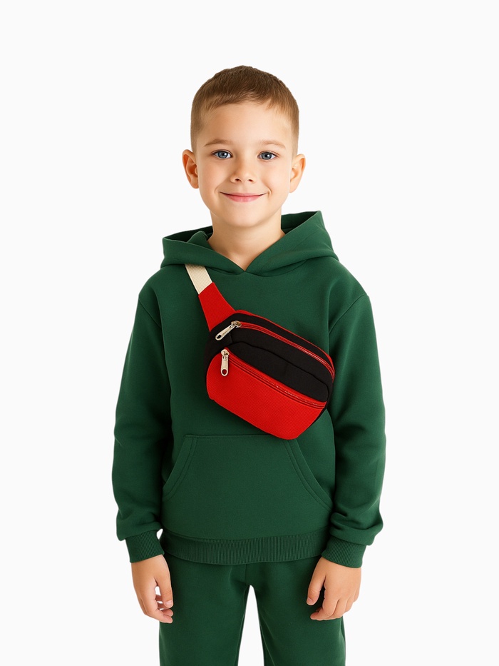 Сумка детская поясная на молнии, наружный карман, красная, чёрная - Фото 1