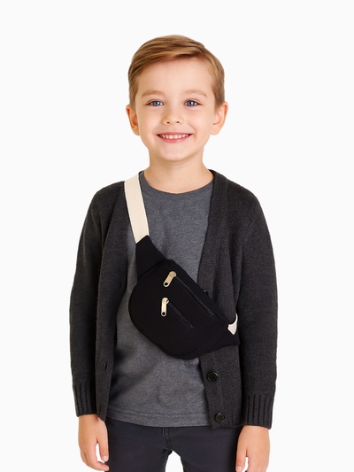 Сумка детская поясная на молнии, наружный карман, чёрная