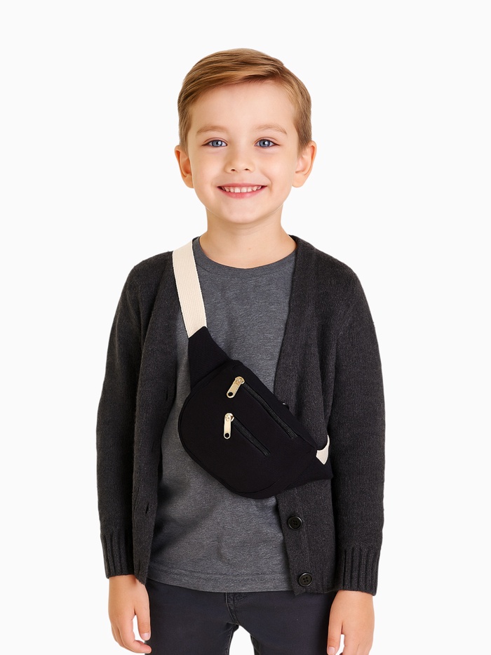 Сумка детская поясная на молнии, наружный карман, чёрная - Фото 1