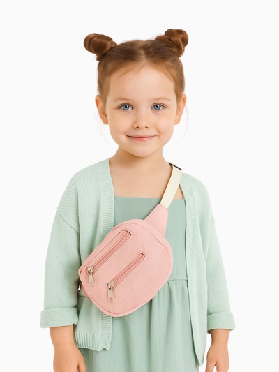 Сумка детская поясная на молнии, наружный карман, розовая
