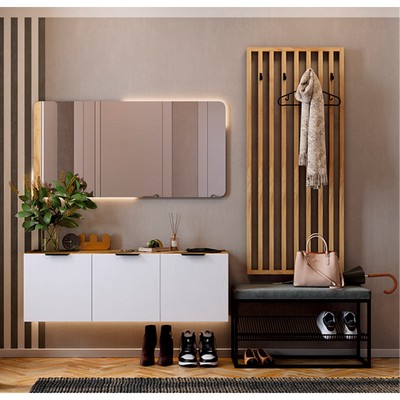 Прихожая «Бери К6», 2000×350×1900 мм, цвет дуб крафт золотой/белое дерево