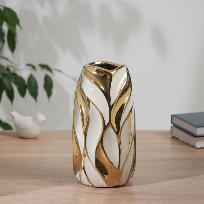 Ваза «Аксель», 23.5×11 см, керамика, бело-золотистая - Фото 1