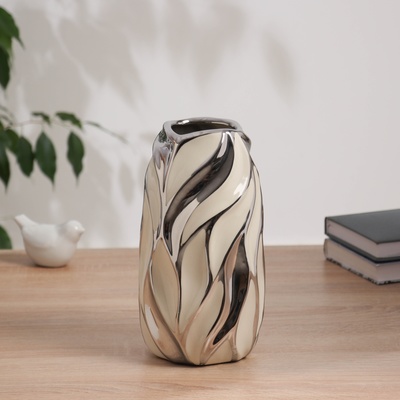 Ваза «Аксель», 23.5×11 см, керамика, бело-серебристая