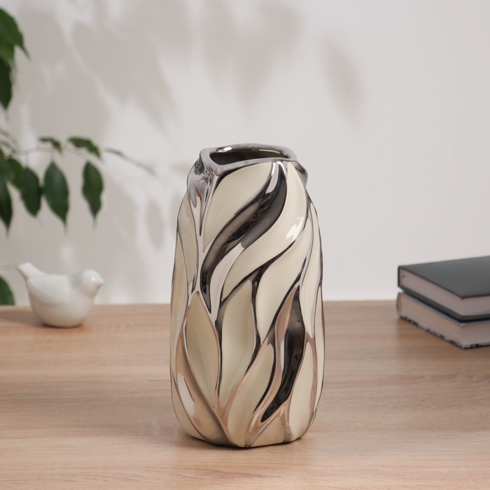 Ваза «Аксель», 23.5×11 см, керамика, бело-серебристая - Фото 1