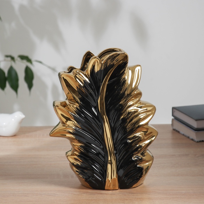 Ваза керамика настольная "Бьорн" 25х18 см, чёрно-золотистый - Фото 1