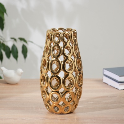 Ваза керамика настольная "Базили" круги, 24,5х10 см, золото
