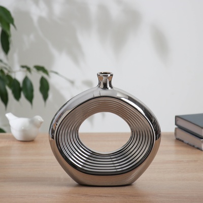 Ваза для цветов «Брэм», овал, 20×19 см, керамика, серебро