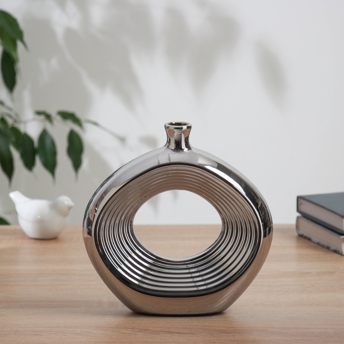 Ваза «Брэм», овал, 20×19 см, керамика, серебро - Фото 1