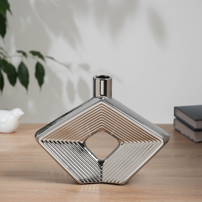 Ваза «Брэм», ромб, 23.5×20 см, керамика, серебристая - Фото 1