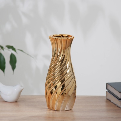 Ваза «Дарио», талия, 21.5×7.5 см, керамика, золотистая