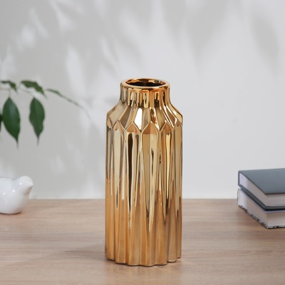 Ваза «Дарио», прямая, d=6 см, 22×9 см, керамика, золотистая