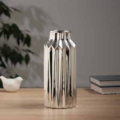 Ваза «Дарио», прямая, d=6 см, 22×9 см, керамика, серебристая
