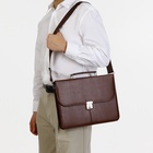 Портфель деловой мужской на клапане, 38×3.5×28 см, коричневая - Фото 6