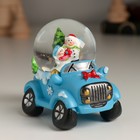 Снежный шар новогодний стеклянный «Дед Мороз или Снеговик на джипе», 7.2×5.8×7 см, МИКС 10473427