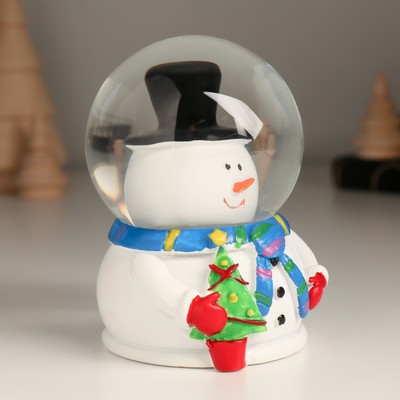 Снежный шар новогодний стеклянный «Снеговик с ёлочкой в шлеме-пузыре», световой, 6.5×6.7×9.5 см