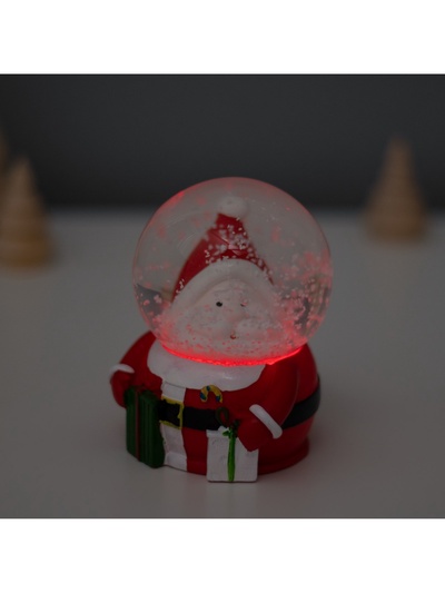 Снежный шар новогодний стеклянный «Дед Мороз с подарками в шлеме-пузыре», световой, 6.5×6.7×9.5 см
