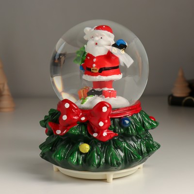 Снежный шар новогодний стеклянный «Дед Мороз», музыкальный, световой, 12×12×15.5 см