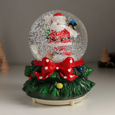 Снежный шар новогодний стеклянный «Дед Мороз», музыкальный, световой, 12×12×15.5 см