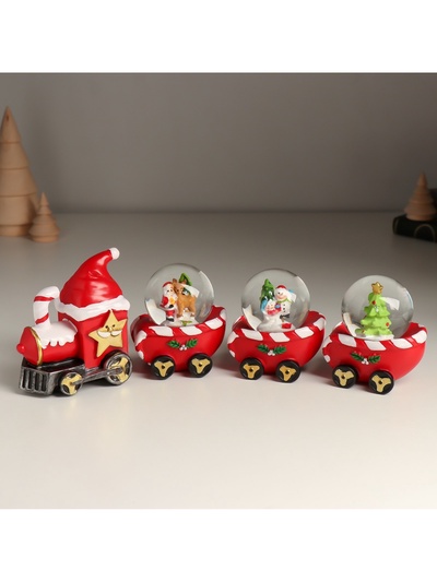 Снежный шар новогодний стеклянный «Поезд», набор 4 шт., 26×5.4×8.7 см