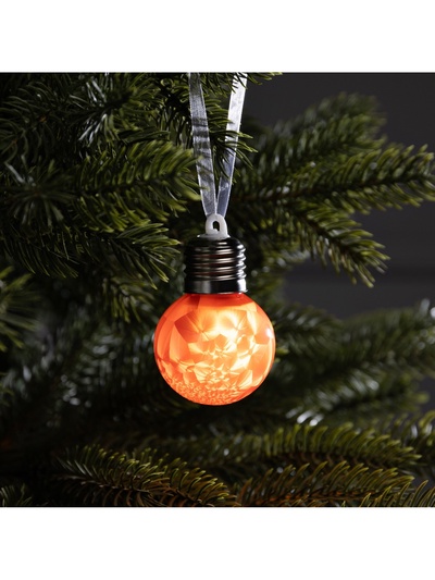 Ёлочный шар «Зимний узор красный», d=5 см, 1 LED, от батареек AG13×3, свечение тёплое белое