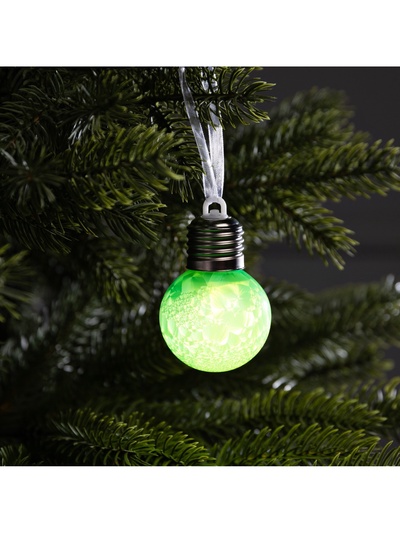 Ёлочный шар «Зимний узор зелёный», d=5 см, 1 LED, от батареек AG13×3, свечение тёплое белое