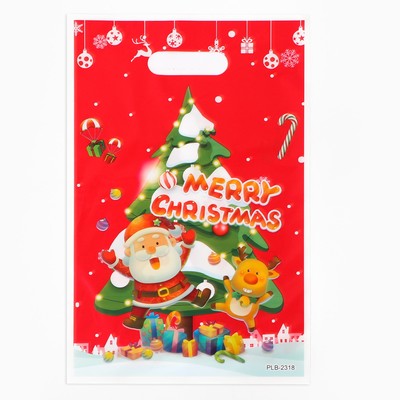 Пакет подарочный новогодний, из жемчужной пленки, «Ёлка и подарки», 17×25±1 см