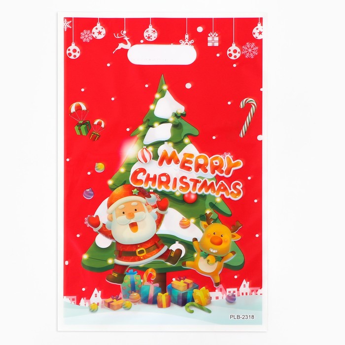 Пакет подарочный новогодний, из жемчужной пленки, «Ёлка и подарки», 17×25±1 см - Фото 1