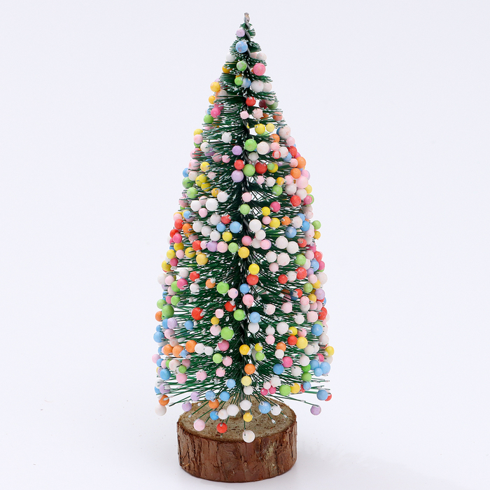 Декор «Ёлочка нарядная», украшенная пластиковыми шариками, на подставке, 7×7×15 см - Фото 1