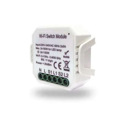 RL1002-SM Двухканальное Wi-Fi реле-выключатель RELAY, 2 x 1150W / 2 x 100W для LED