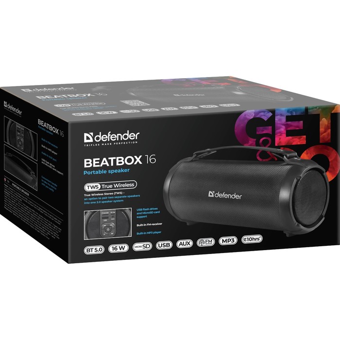 Портативная акустика Defender Beatbox 16 16Вт, BT/FM/TF/USB/AUX/TWS - фото 51635535