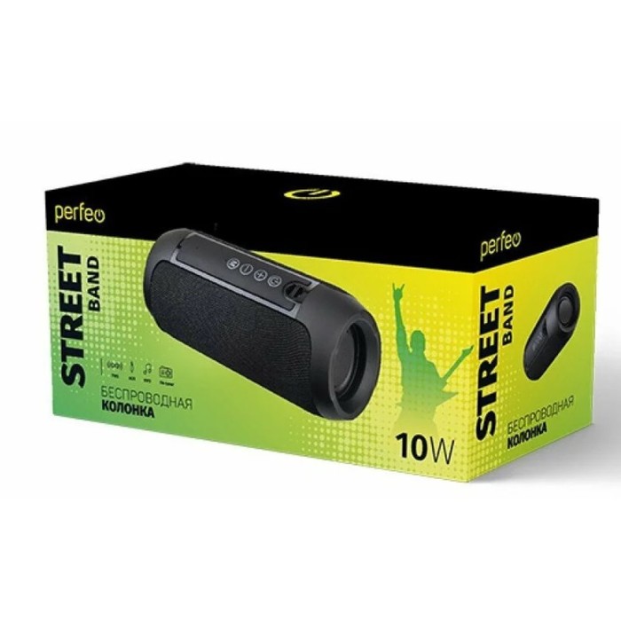 Портативная акустика Perfeo (PF_D0339) Street черная FM, MP3 USB/TF, AUX, TWS, LED, HF, 10 Вт, 1800 - фото 51635587